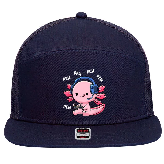 Axolotl Gaming Kids Boys Girls Anime Video Game Pew Gamer 7 Panel Mesh Trucker Snapback Hat