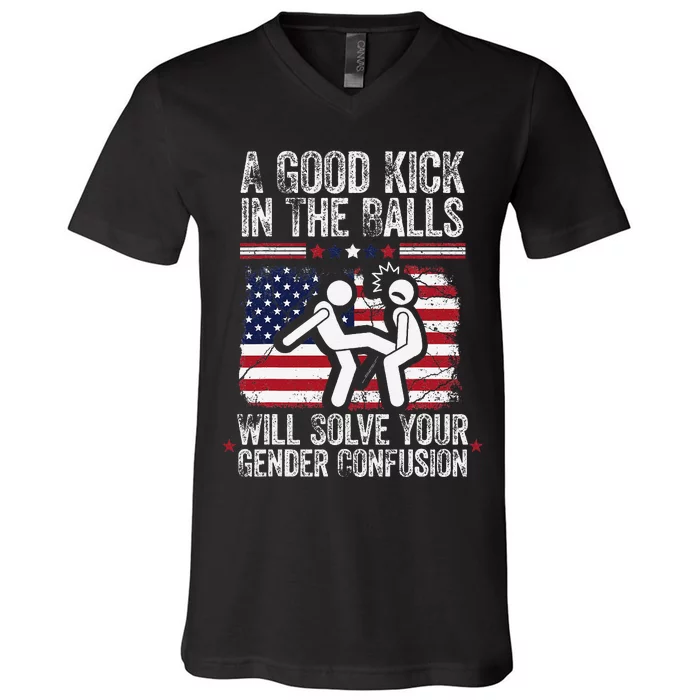 A Good Kick In The Balls Will Solve Your Gender Confusion Gift V-Neck T-Shirt