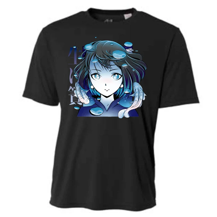 Anime Girl Koi Fishes Japanese Cooling Performance Crew T-Shirt