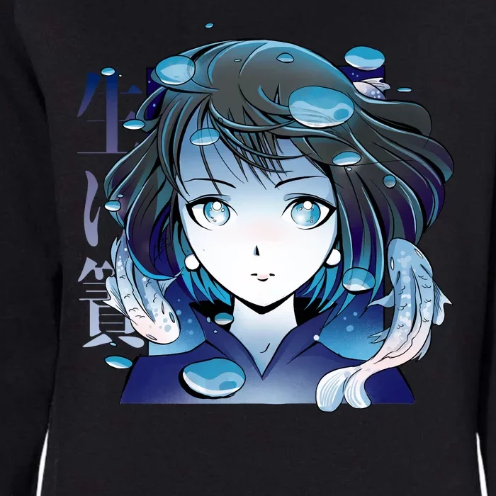 Anime Girl Koi Fishes Japanese Womens California Wash Sweatshirt