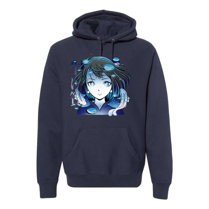 Anime Girl Koi Fishes Japanese Premium Hoodie