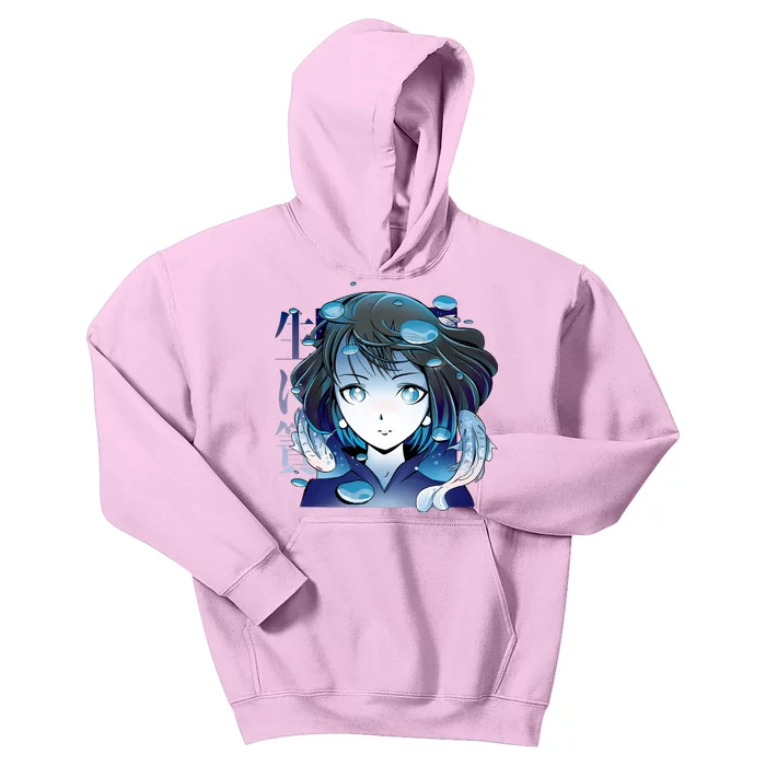 Anime Girl Koi Fishes Japanese Kids Hoodie