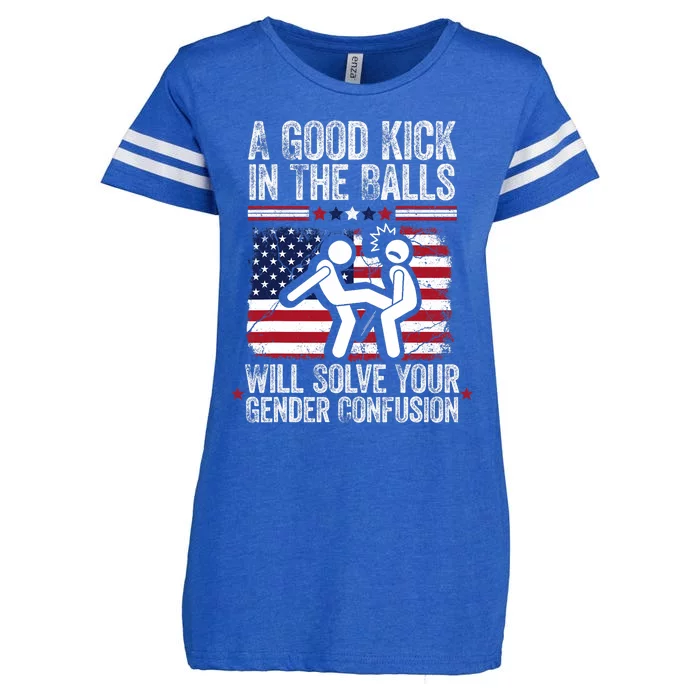 A Good Kick In The Balls Will Solve Your Gender Confusion Enza Ladies Jersey Football T-Shirt