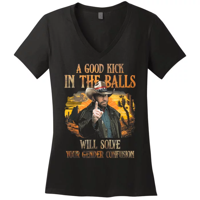 A Good Kick In The Balls Will Solve Your Gender Confusion Women's V-Neck T-Shirt