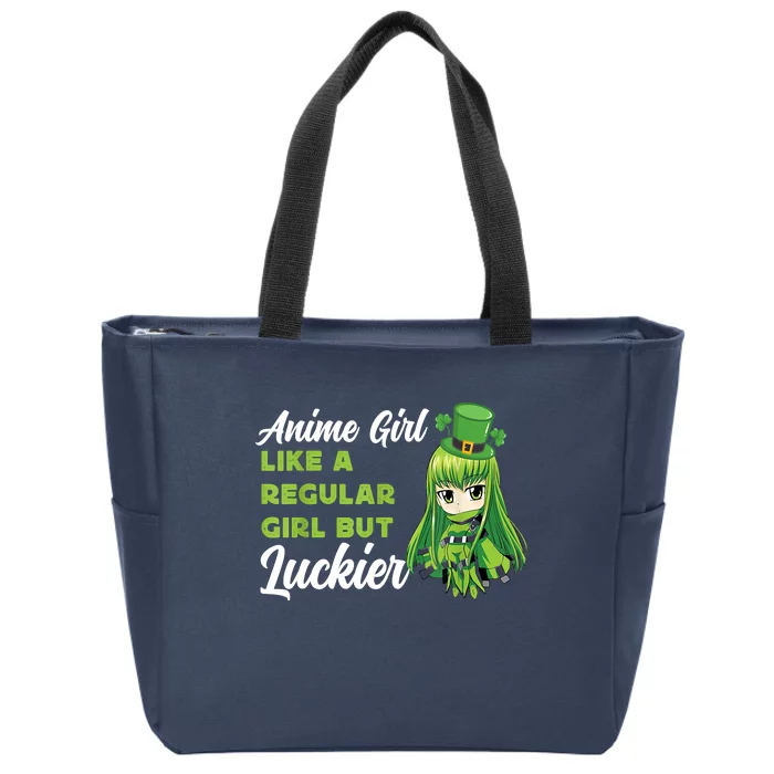 Anime Girl Like A Regular Girl But Luckier St Patrick's Day Zip Tote Bag