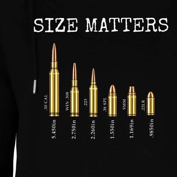 Ammo & Gun Lover  Size Matters Bullets & Caliber Womens Funnel Neck Pullover Hood