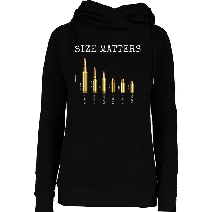 Ammo & Gun Lover  Size Matters Bullets & Caliber Womens Funnel Neck Pullover Hood