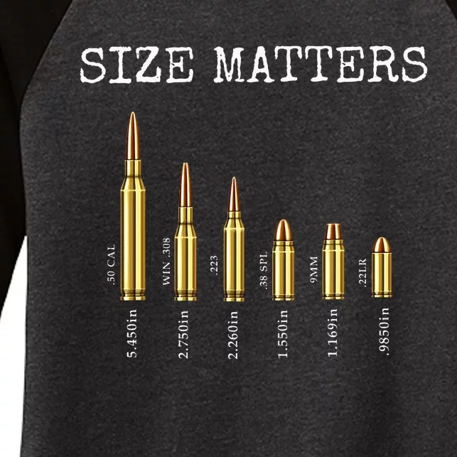 Ammo & Gun Lover  Size Matters Bullets & Caliber Women's Tri-Blend 3/4-Sleeve Raglan Shirt