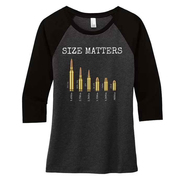 Ammo & Gun Lover  Size Matters Bullets & Caliber Women's Tri-Blend 3/4-Sleeve Raglan Shirt