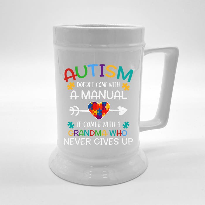 Autism Grandma Love Autistic Autism Awareness Puzzle Front & Back Beer Stein