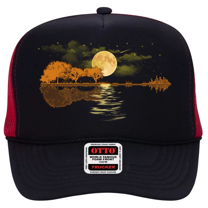 Acoustic Guitar Lake Player Nature, Birthday, Christmas Gift High Crown Mesh Trucker Hat