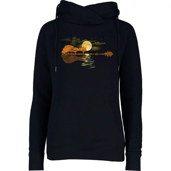 Acoustic Guitar Lake Player Nature, Birthday, Christmas Gift Womens Funnel Neck Pullover Hood