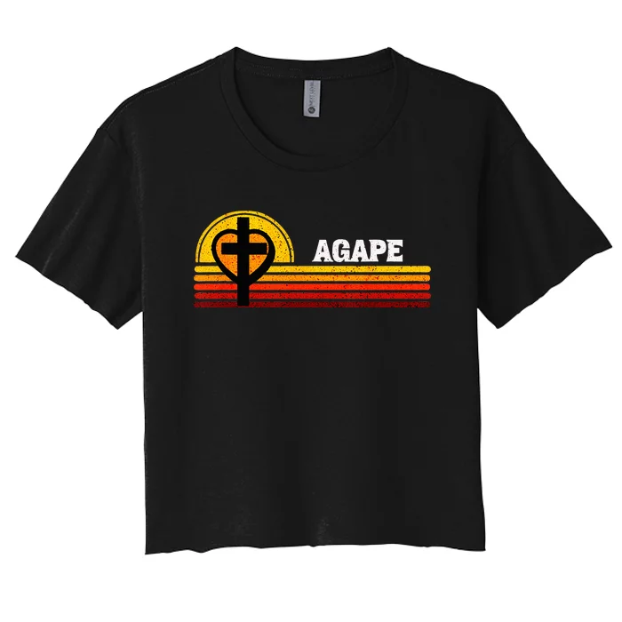 Agape God Love and Man Cross Heart Christian Faith Women's Crop Top Tee