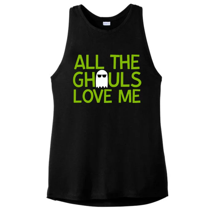 All Ghouls Love Me Funny Halloween Ghost Ladies Tri-Blend Wicking Tank