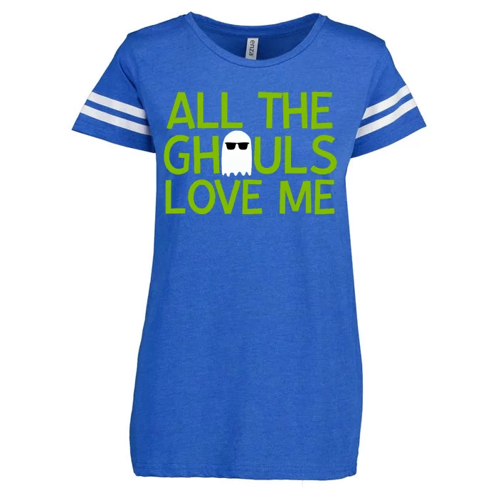 All Ghouls Love Me Funny Halloween Ghost Enza Ladies Jersey Football T-Shirt