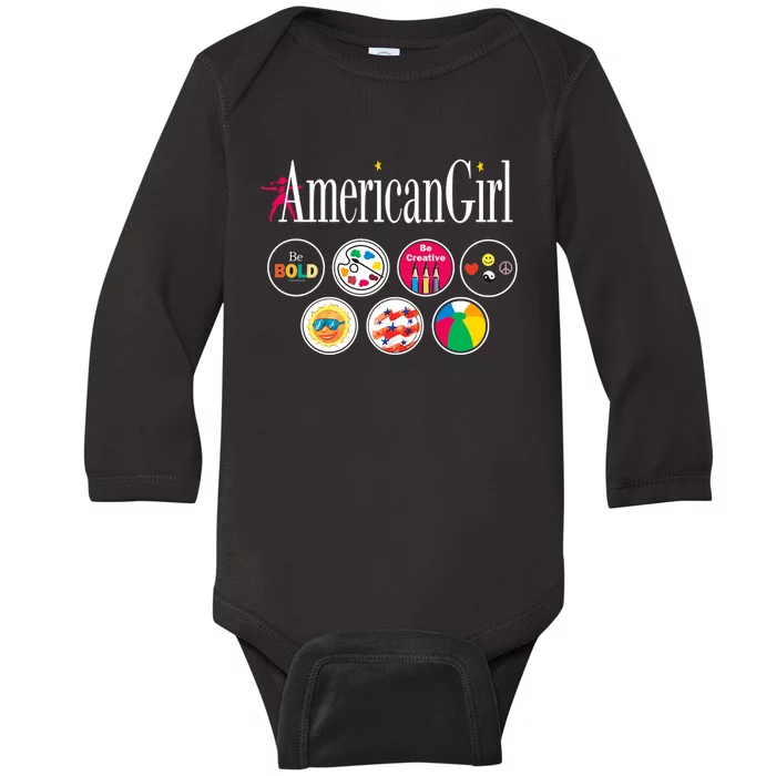 American Girl Logo & Grin Pins Baby Long Sleeve Bodysuit