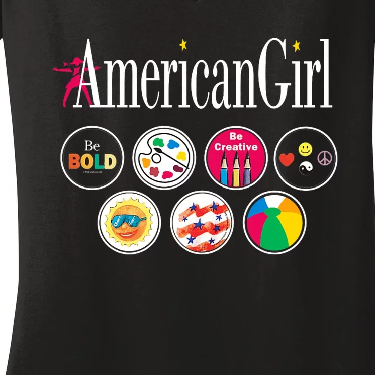 American Girl Logo & Grin Pins Women's V-Neck T-Shirt