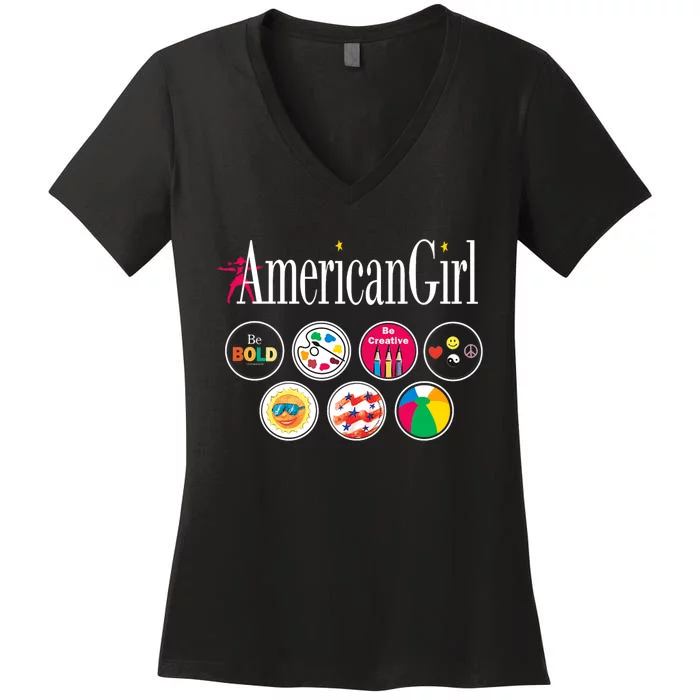 American Girl Logo & Grin Pins Women's V-Neck T-Shirt