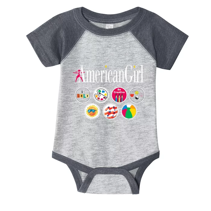 American Girl Logo & Grin Pins Infant Baby Jersey Bodysuit