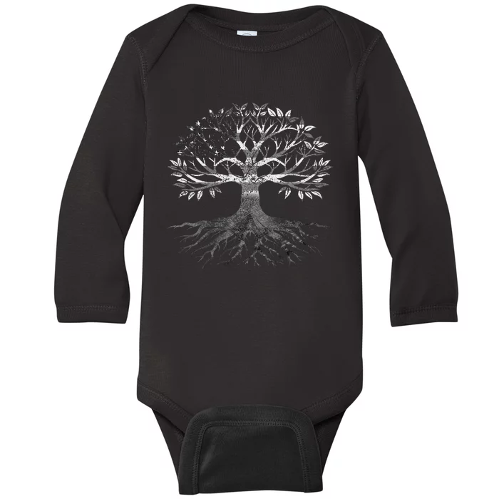 American Grown Moroccan Roots American Moroccan Tree Flags Baby Long Sleeve Bodysuit