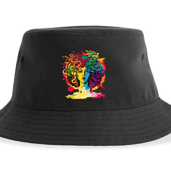 Awesome Graphic Melting Colorful Painted Medusa Head Art Sustainable Bucket Hat