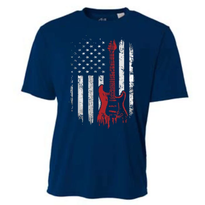 America Guitarist Music Patriotic American USA Flag Guitar Cooling Performance Crew T-Shirt