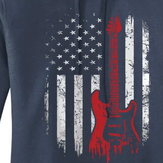 America Guitarist Music Patriotic American USA Flag Guitar Women's Pullover Hoodie