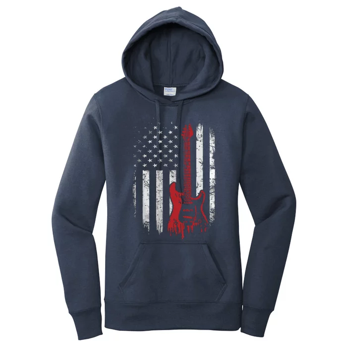 America Guitarist Music Patriotic American USA Flag Guitar Women's Pullover Hoodie