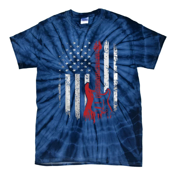 America Guitarist Music Patriotic American USA Flag Guitar Tie-Dye T-Shirt