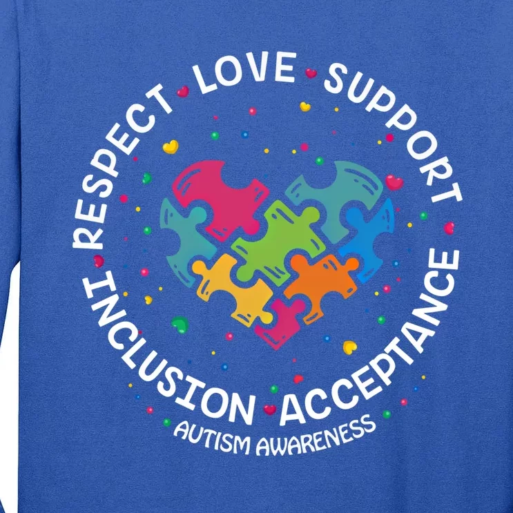 Autism Gift Mom Dad Respect Love Support Autism Awareness Gift Tall Long Sleeve T-Shirt