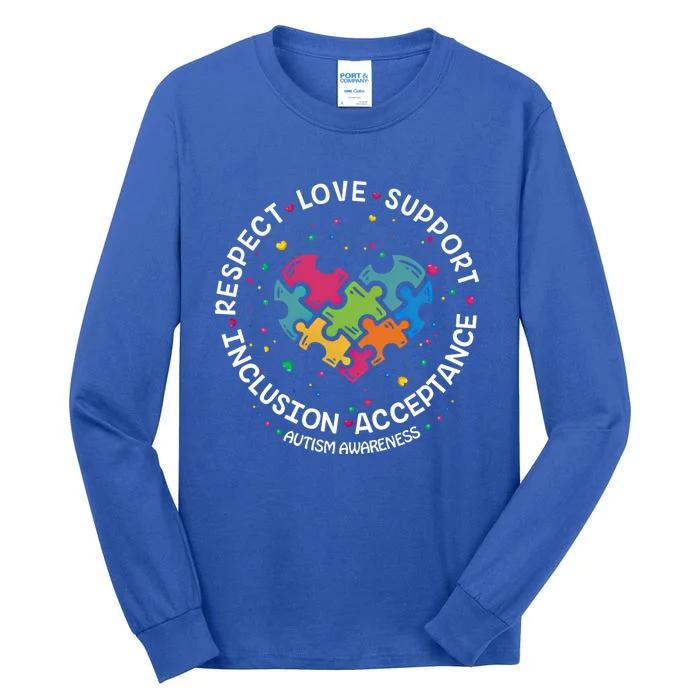 Autism Gift Mom Dad Respect Love Support Autism Awareness Gift Tall Long Sleeve T-Shirt