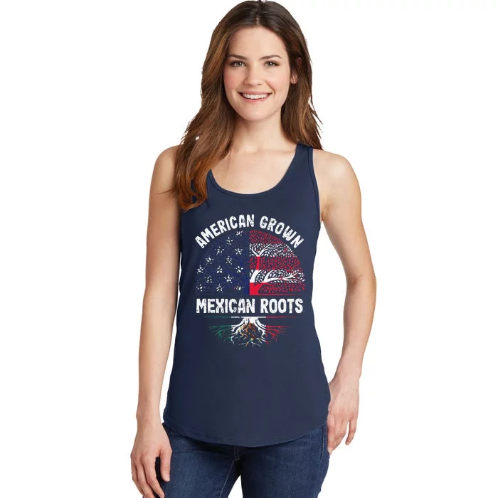 American Grown Mexican Roots USA Mexico Flag Heritage Pride Ladies Essential Tank