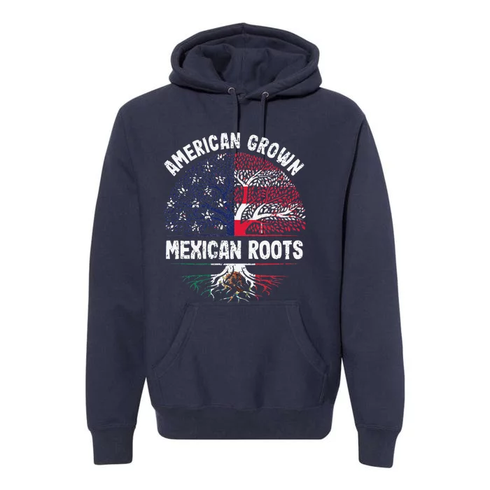 American Grown Mexican Roots USA Mexico Flag Heritage Pride Premium Hoodie