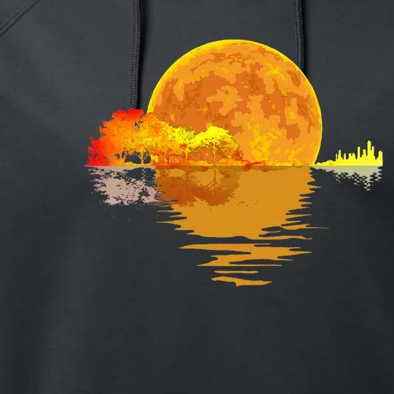 Acoustic Guitar Moon Lake Shadow Music Lover Gift Guitarist Performance Fleece Hoodie