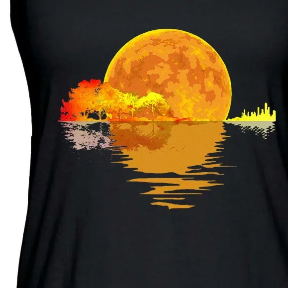 Acoustic Guitar Moon Lake Shadow Music Lover Gift Guitarist Ladies Essential Flowy Tank