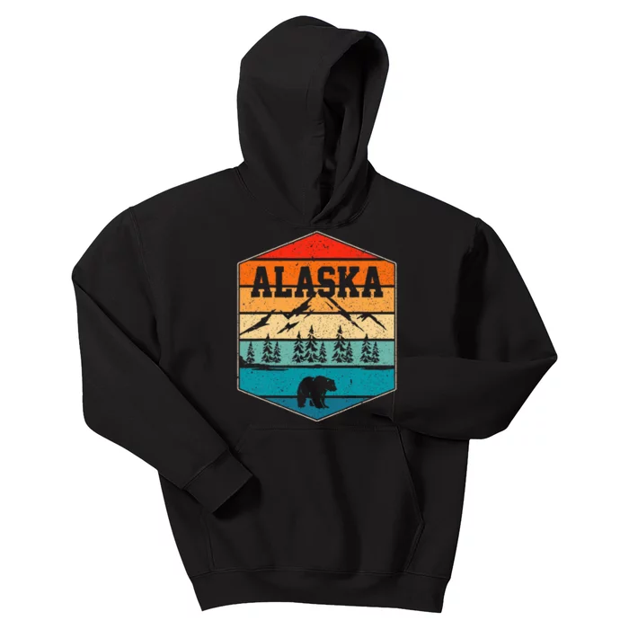 Alaskan Glacier Mountains Landscape Bear Animal Retro Alaska Kids Hoodie