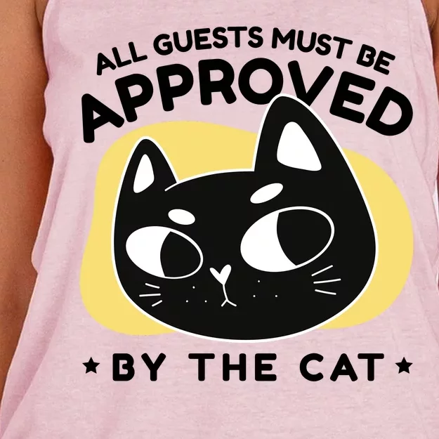 All Guests Must Be Approved By The Cat Funny Women's Knotted Racerback Tank