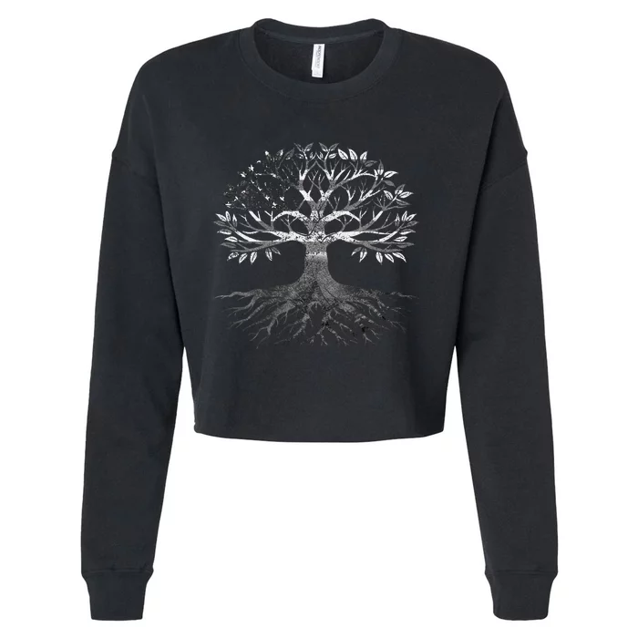 American Grown Moroccan Roots American Moroccan Tree Flags Cropped Pullover Crew