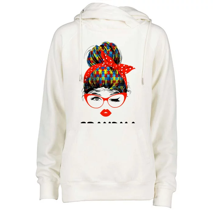 Autism Grandma Messy Bun Sunglasses Bandana Mother Day Gift Womens Funnel Neck Pullover Hood