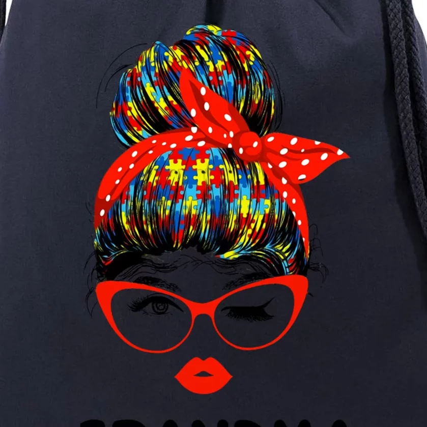 Autism Grandma Messy Bun Sunglasses Bandana Mother Day Gift Drawstring Bag