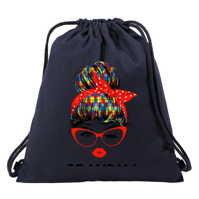 Autism Grandma Messy Bun Sunglasses Bandana Mother Day Gift Drawstring Bag