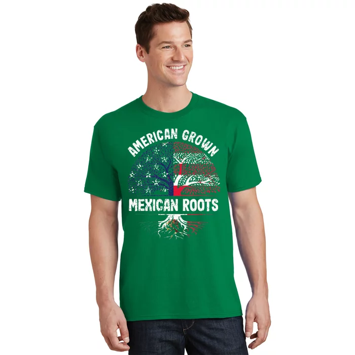 American Grown Mexican Roots USA Mexico Flag Heritage Pride T-Shirt