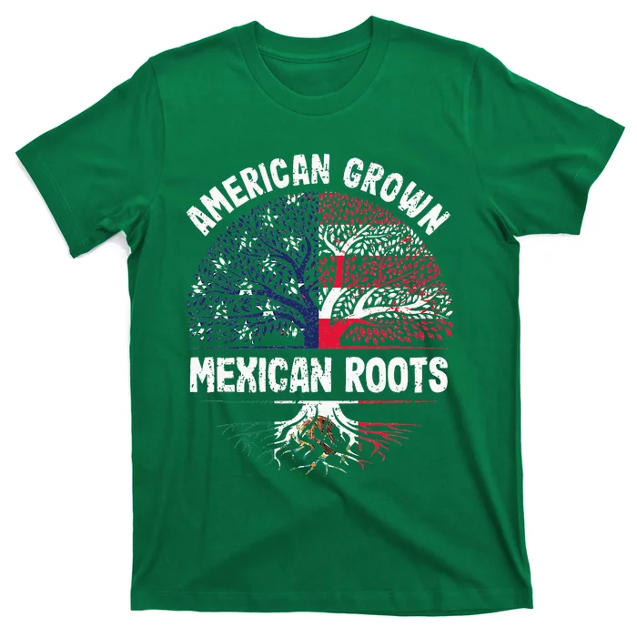 American Grown Mexican Roots USA Mexico Flag Heritage Pride T-Shirt