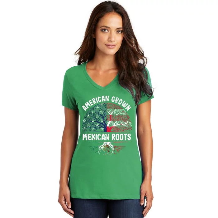 American Grown Mexican Roots USA Mexico Flag Heritage Pride Women's V-Neck T-Shirt