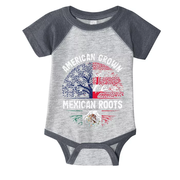 American Grown Mexican Roots USA Mexico Flag Heritage Pride Infant Baby Jersey Bodysuit