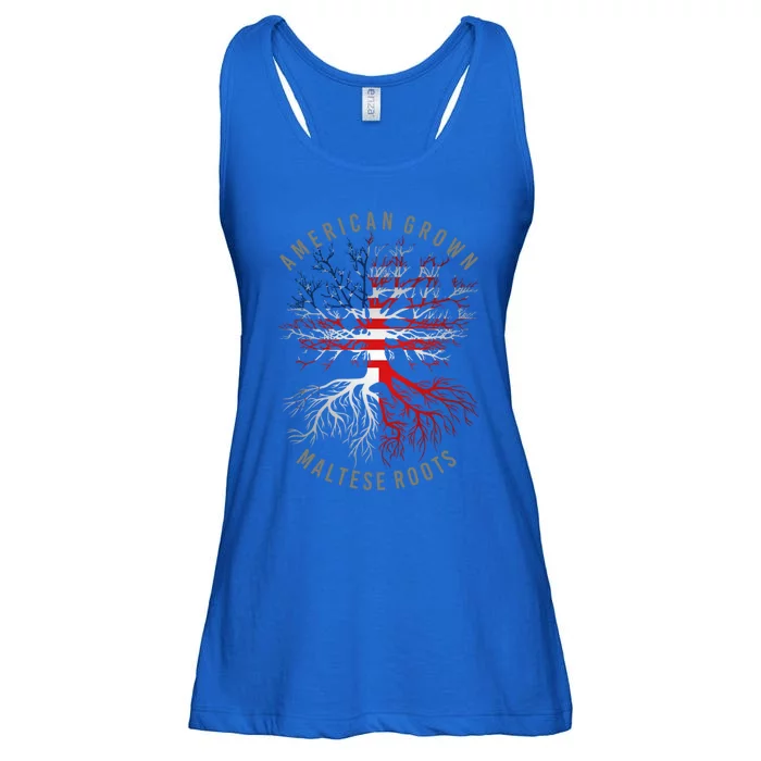 American Grown Maltese Roots Usa Malta Flag Heritage Tree Funny Gift Ladies Essential Flowy Tank