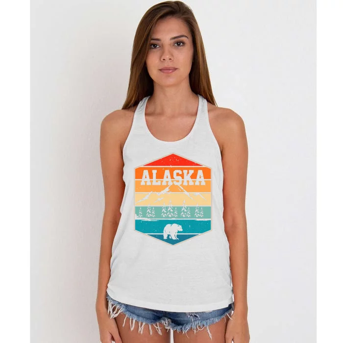 Alaskan Glacier Mountains Landscape Bear Animal Retro Alaska Women's Knotted Racerback Tank