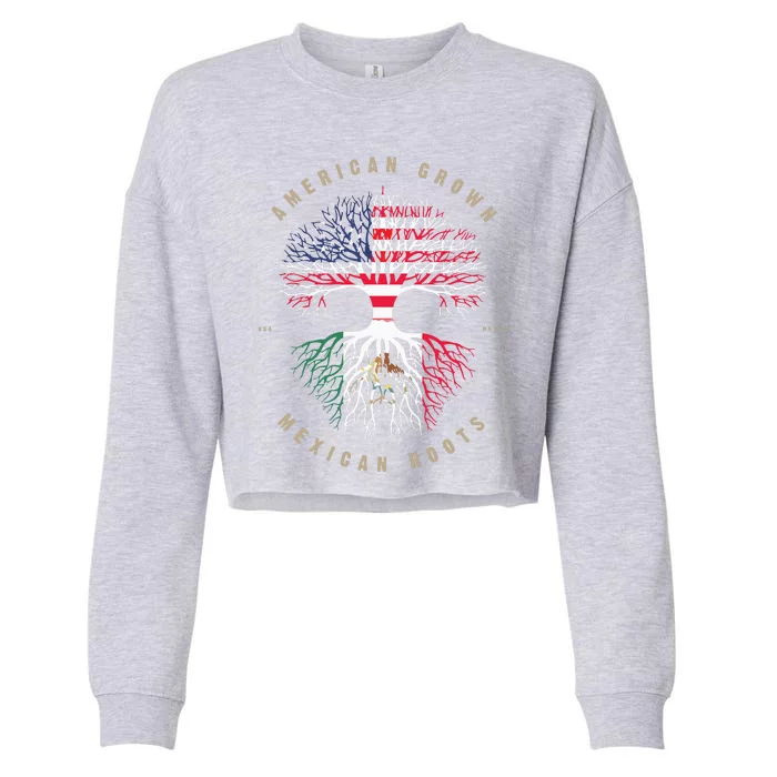 American Grown Mexican Roots Mexico Flag Cropped Pullover Crew