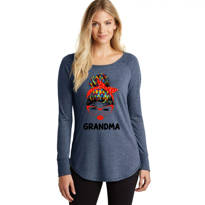 Autism Grandma Messy Bun Sunglasses Bandana Mother Day Meaningful Gift Women's Perfect Tri Tunic Long Sleeve Shirt