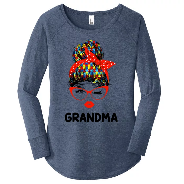 Autism Grandma Messy Bun Sunglasses Bandana Mother Day Meaningful Gift Women's Perfect Tri Tunic Long Sleeve Shirt